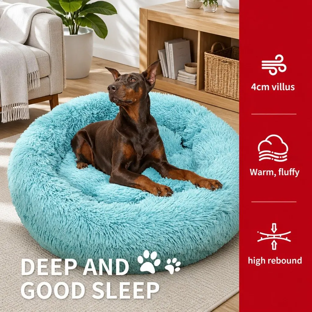 Plush Medium Round Dog Bed, 70cm Green