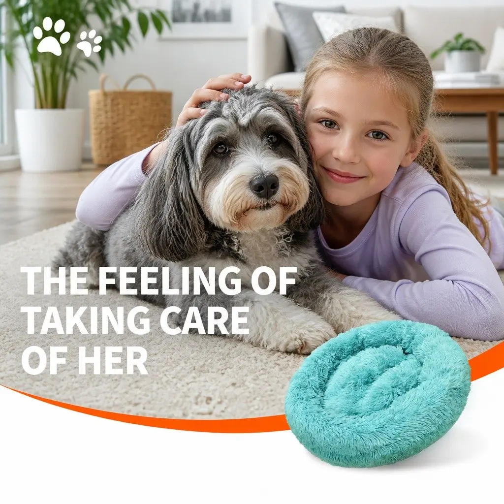 Plush Medium Round Dog Bed, 70cm Green