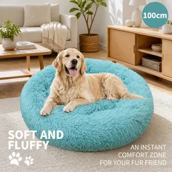 Plush Round Dog Bed with Non-Slip Base 100cm Green