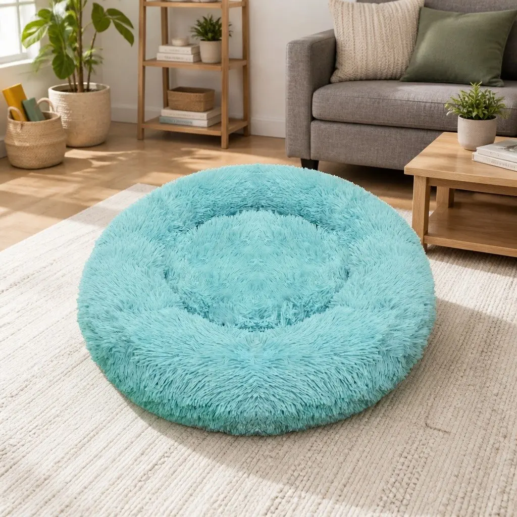 Round Dog Bed Polyester 100cm Teal