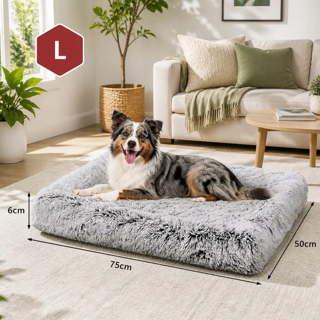 Plush Pet Bed Sleeping Pad Washable Non-Slip Waterproof L Size Grey
