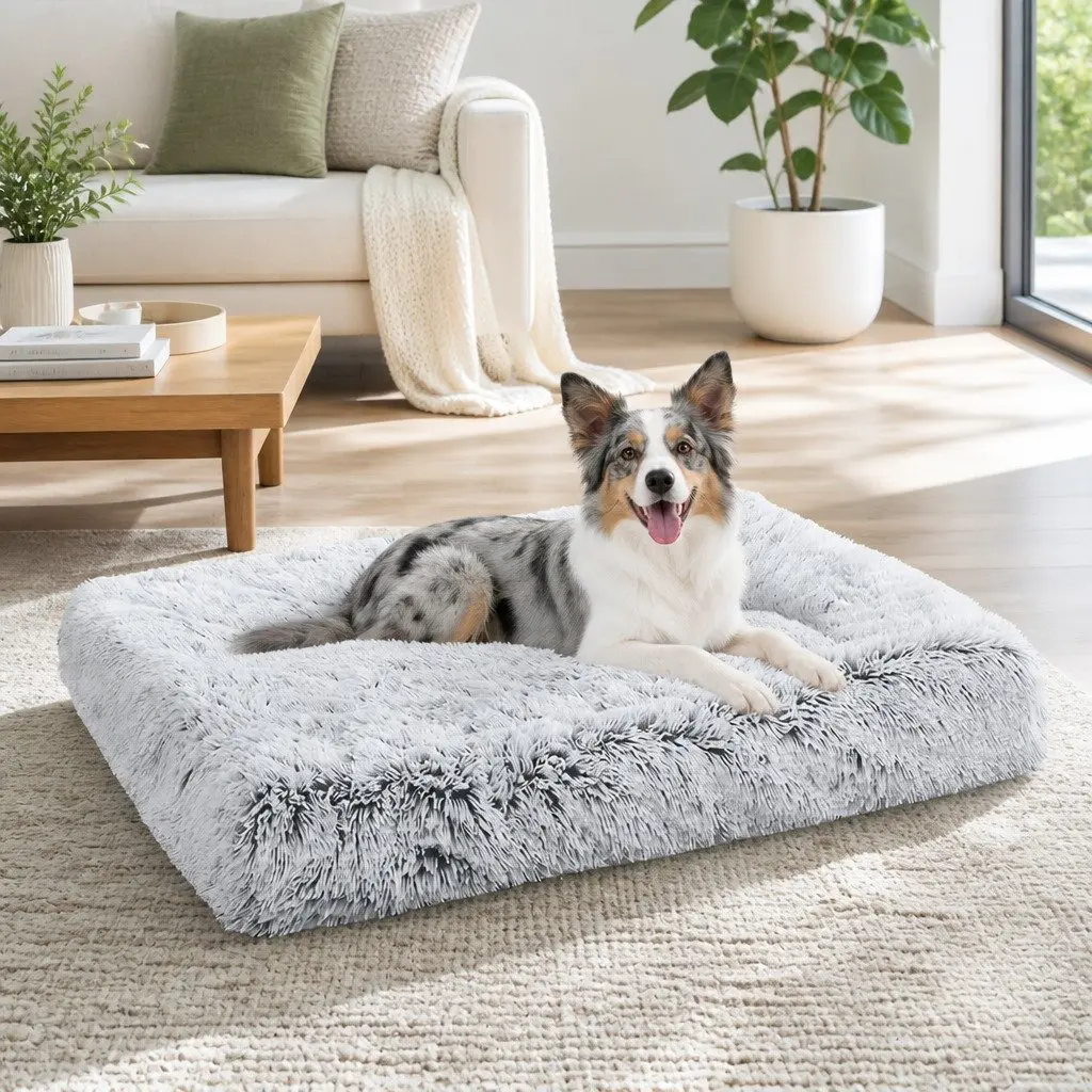 Plush Pet Bed Sleeping Pad Washable Non-Slip Waterproof L Size Grey