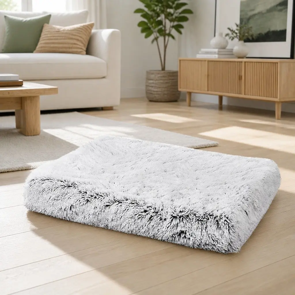 Plush Pet Bed Sleeping Pad Washable Non-Slip Waterproof L Size Grey