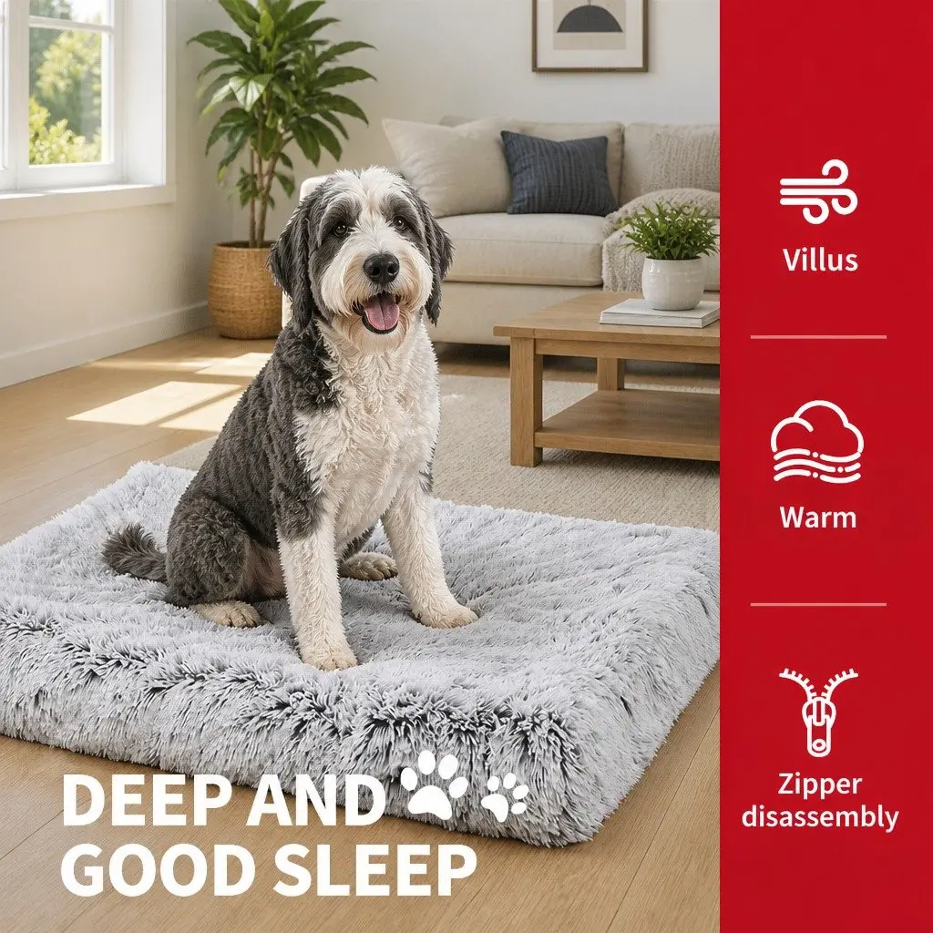Plush Pet Bed Sleeping Pad Washable Non-Slip Waterproof L Size Grey