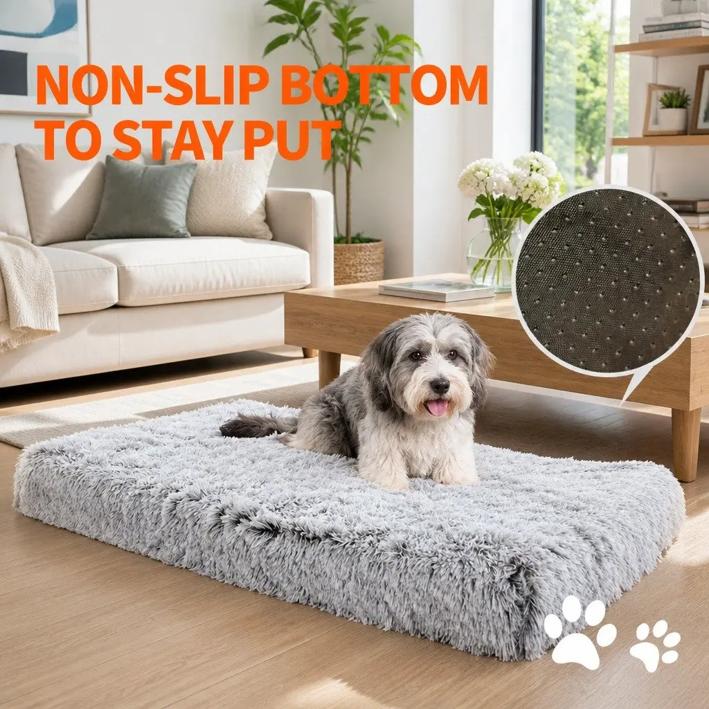 Plush Pet Bed Sleeping Pad Washable Non-Slip Waterproof L Size Grey