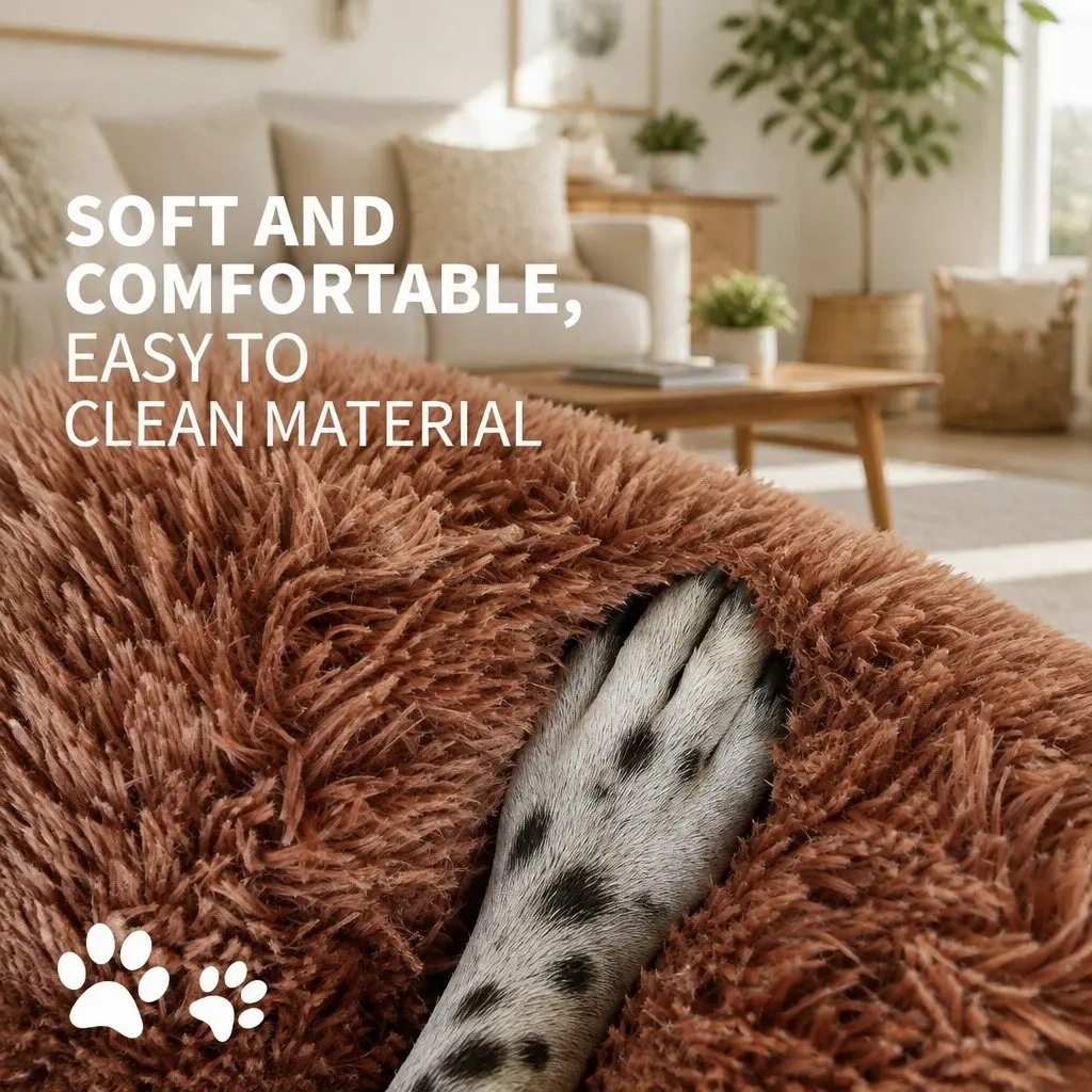 Pet Calming Bed Round Warm Soft Plush Sleeping Nest Removable Zipper Washable