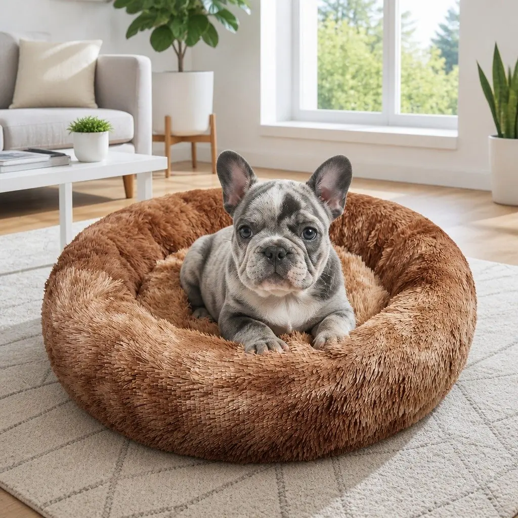 Round Pet Calming Bed Warm Soft Plush Nest Cave Comfy Sleeping Kennel 70cm