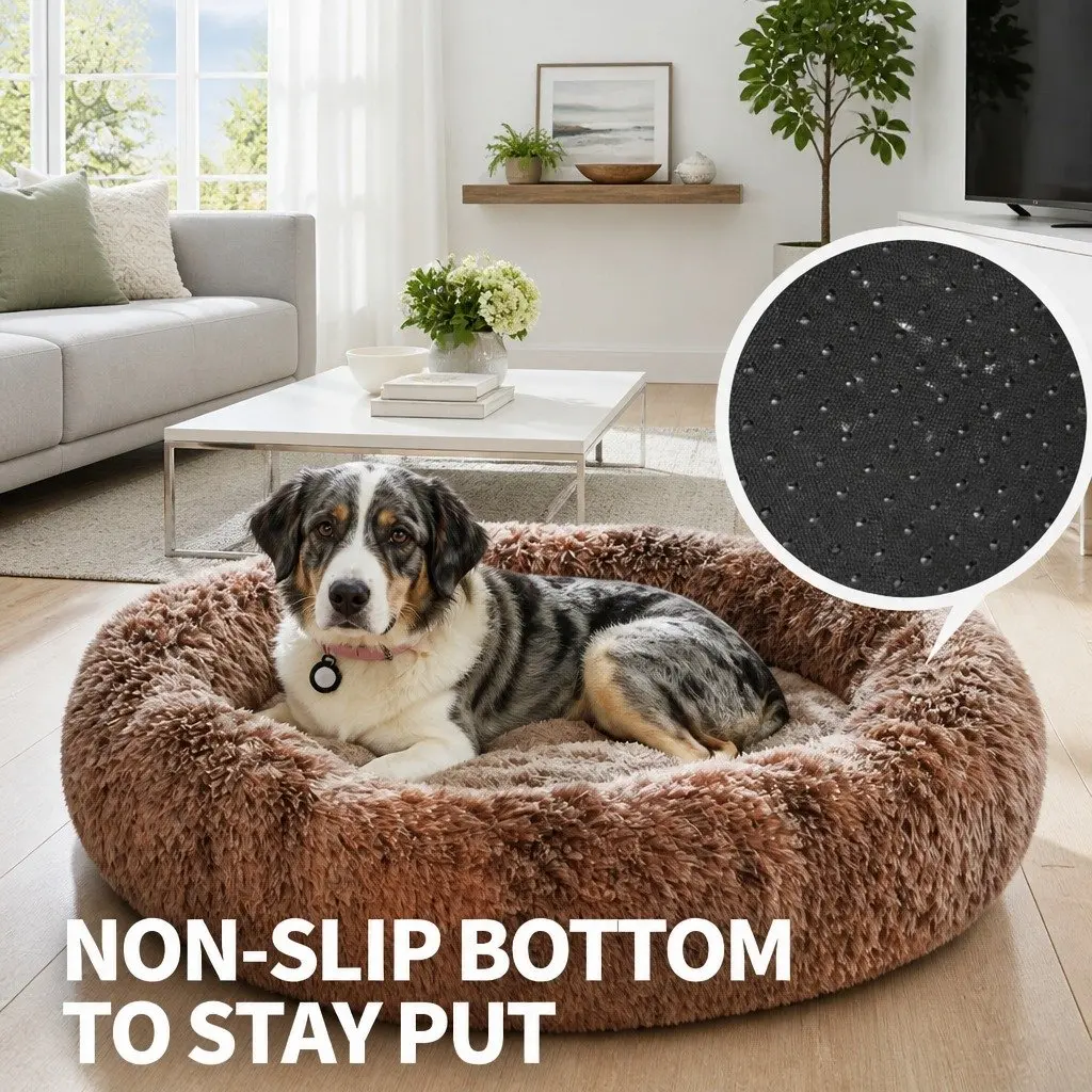 Round Pet Calming Bed Warm Soft Plush Nest Cave Comfy Sleeping Kennel 70cm
