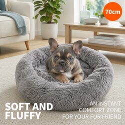 Superior Round Plush Pet Calming Bed with Washable Cover
