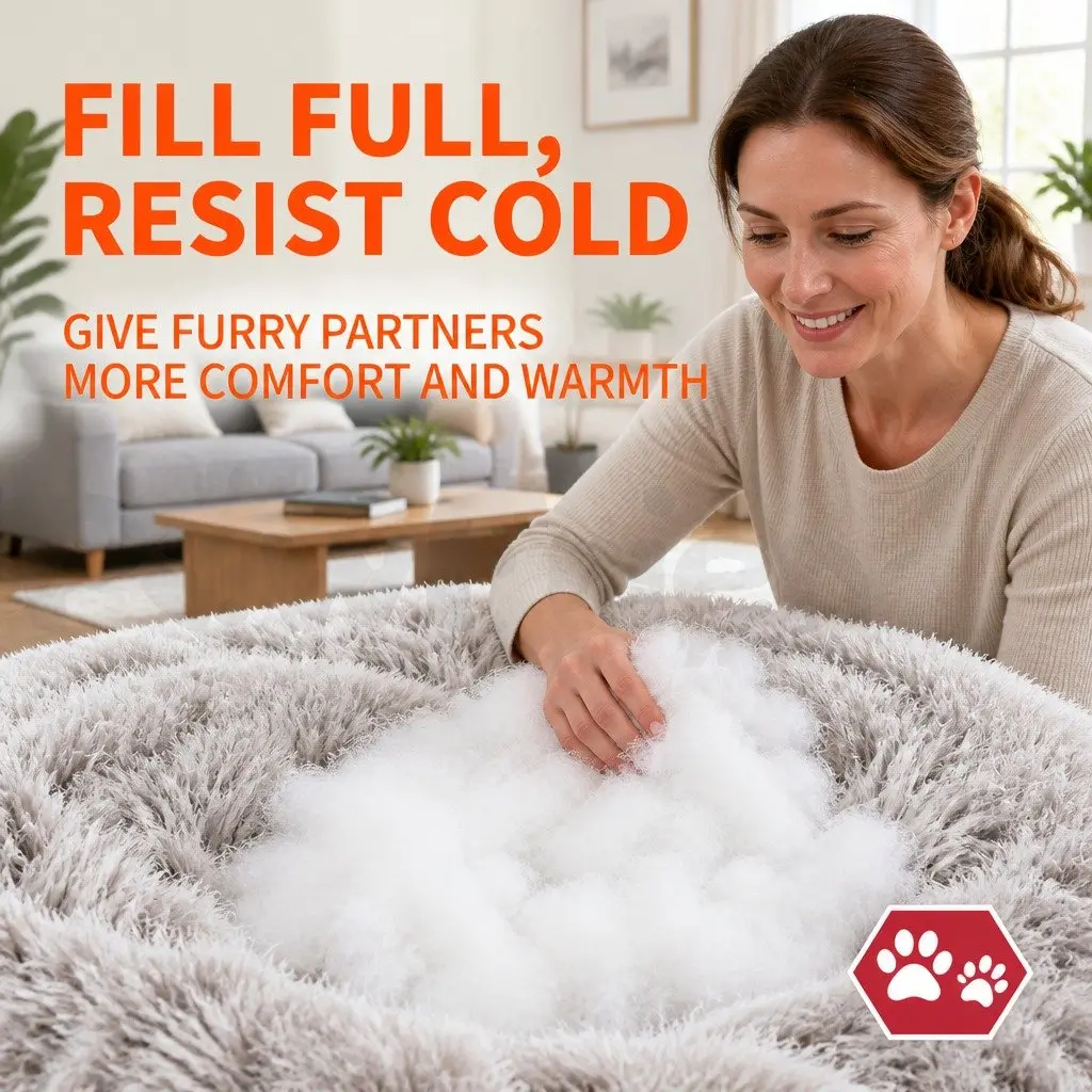 Pet Bed Polyester 90cm Light Gray Round Calming Cushion Mattress Soft Plush Comfy Sleeping Pad