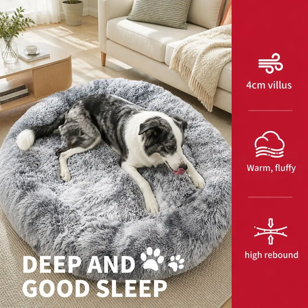 Pet Bed Polyester Round 70cm Light Gray Plush Washable Comfort