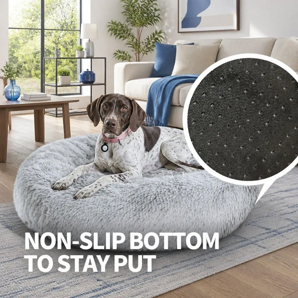 Pet Bed Polyester Round 70cm Light Gray Plush Washable Comfort