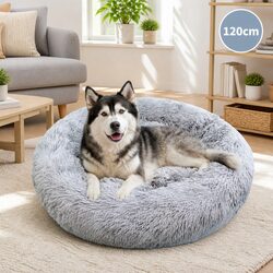 High-Quality Round Pet Calming Bed with Zipper Cover 120cm