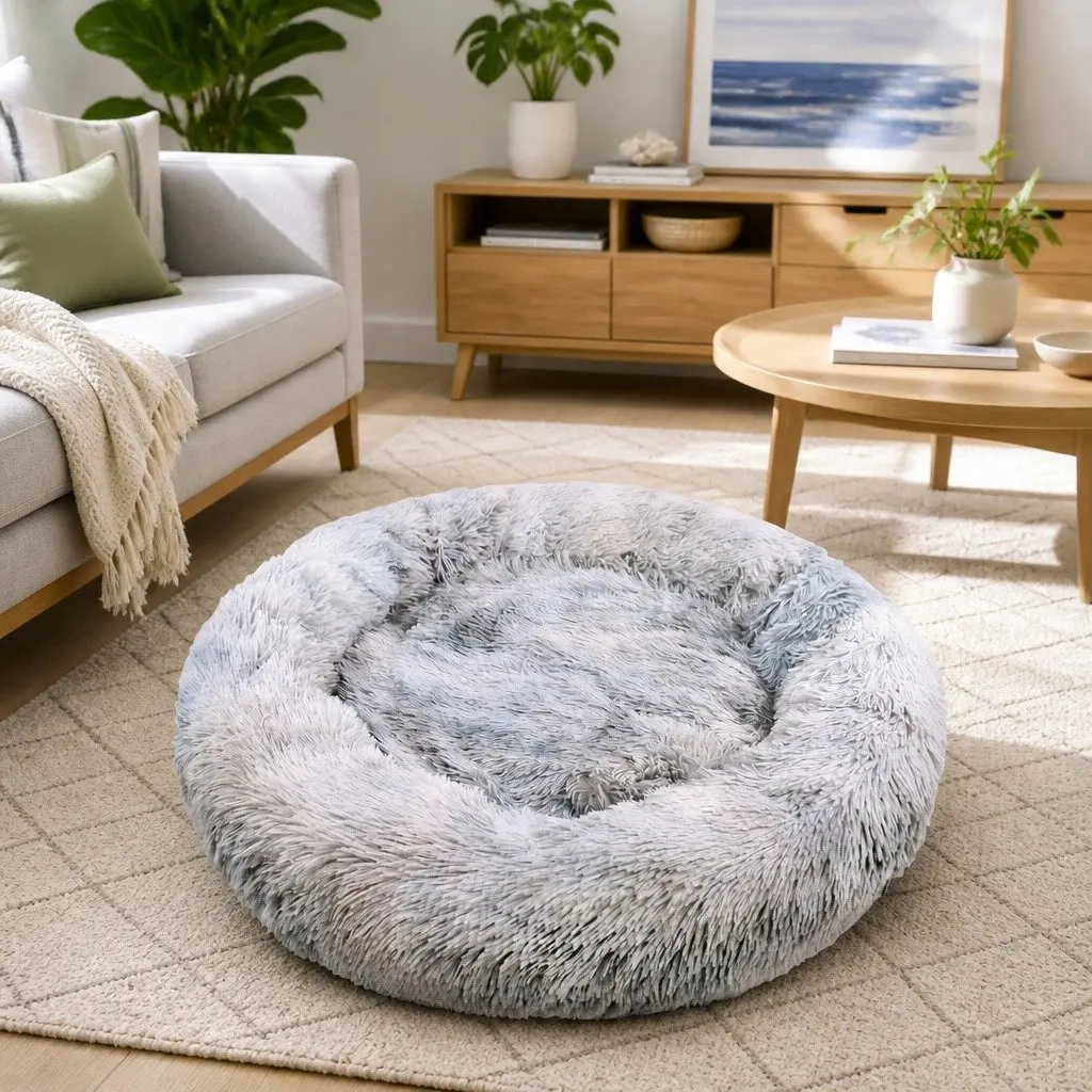 Pet Bed Polyester Round 120cm Light Gray