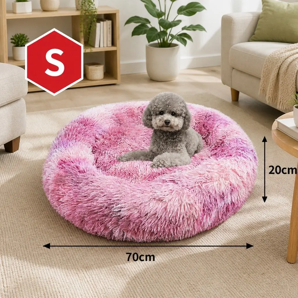 Pet Bed Polyester Round 70cm Purple Donut Cushion Comfy Mat Lounger