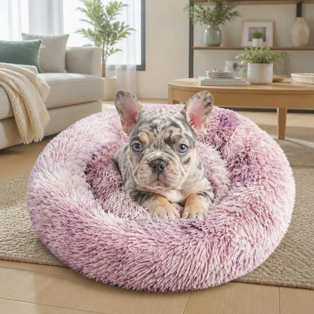 Pet Bed Polyester Round 70cm Purple Donut Cushion Comfy Mat Lounger