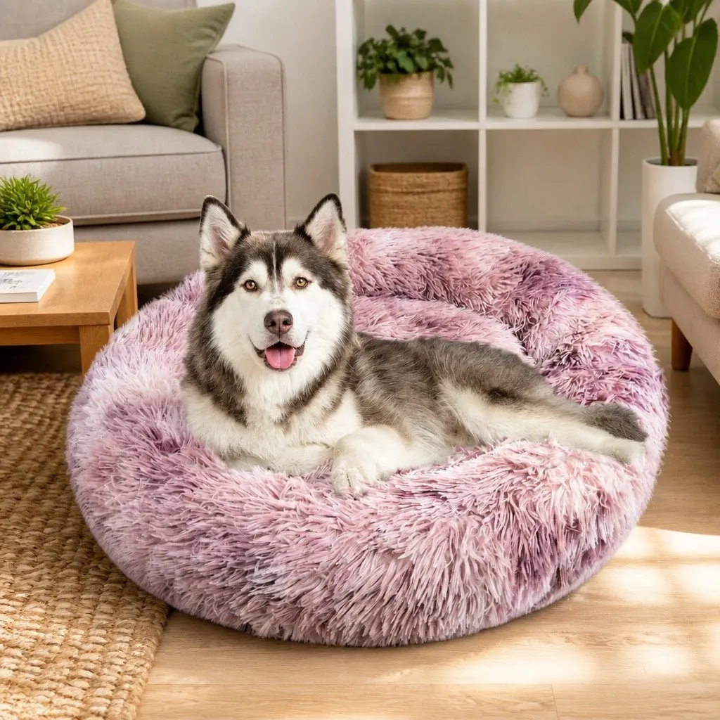 Pet Bed Polyester Round 70cm Purple Donut Cushion Comfy Mat Lounger