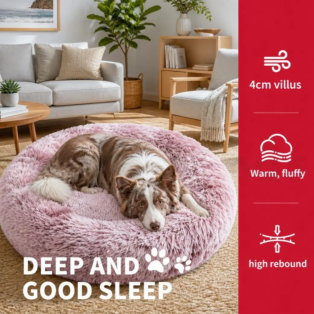 Pet Bed Polyester Round 70cm Purple Donut Cushion Comfy Mat Lounger