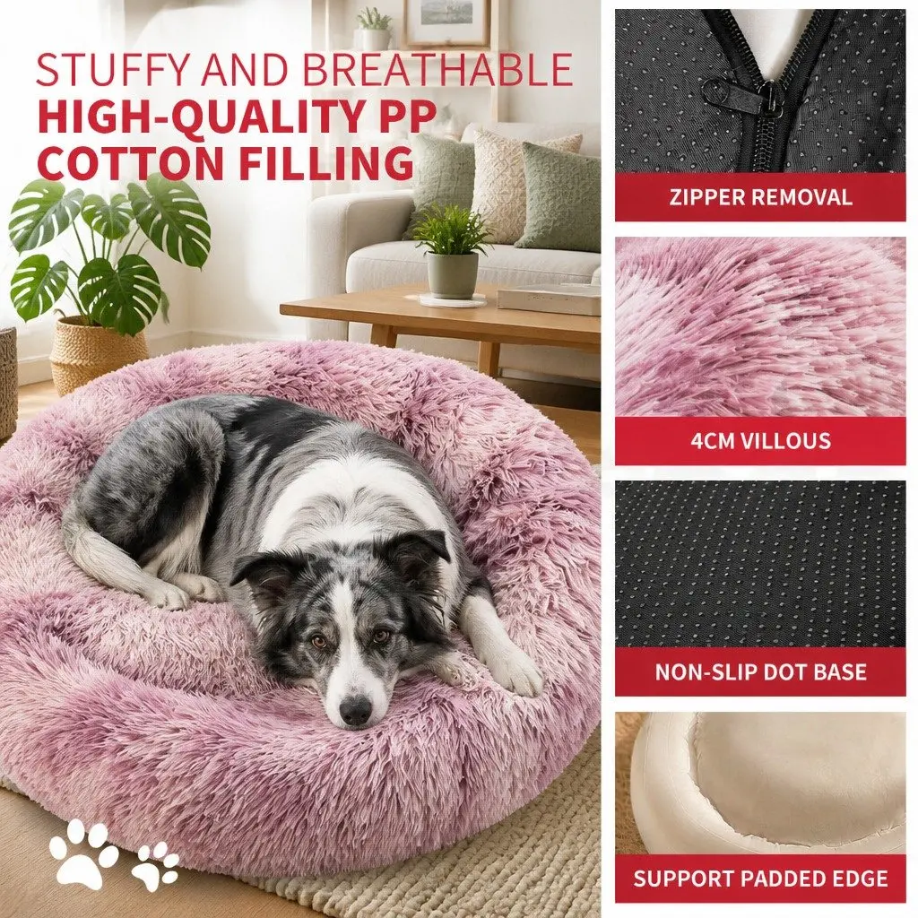 Pet Bed Polyester Round 70cm Purple Donut Cushion Comfy Mat Lounger