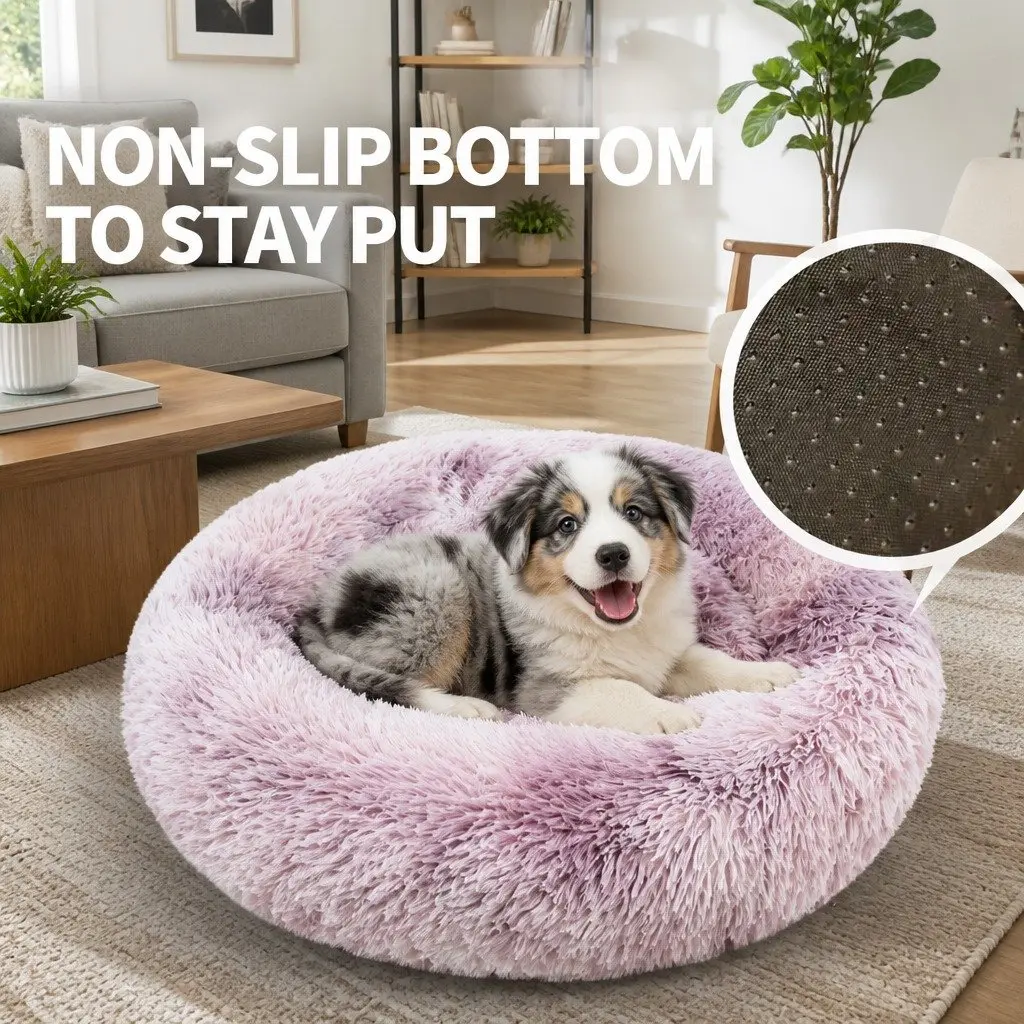 Pet Bed Polyester Round 70cm Purple Donut Cushion Comfy Mat Lounger