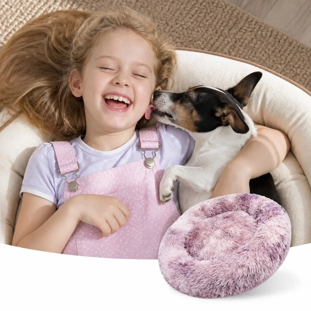 Pet Bed Polyester Round 70cm Purple Donut Cushion Comfy Mat Lounger