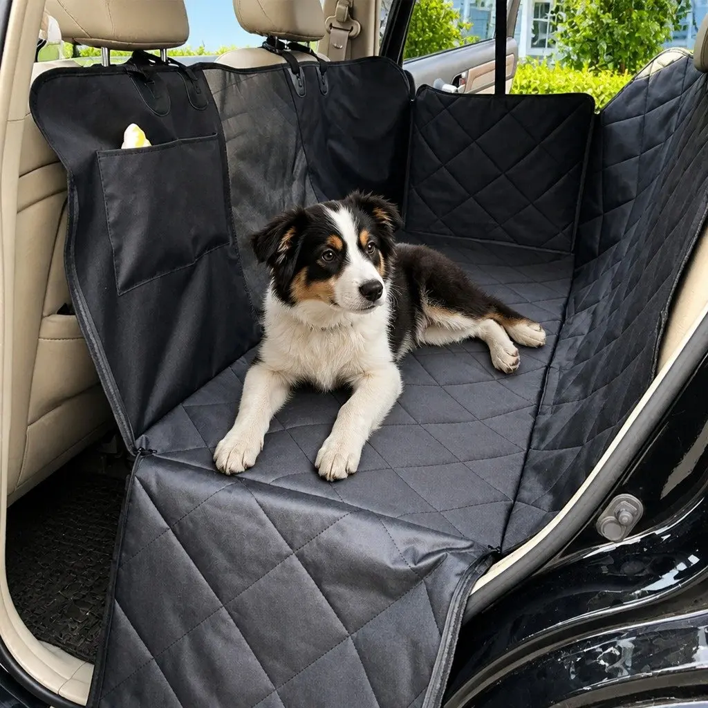 Pet Seat Cover Waterproof 600D Oxford Fabric Back Seat Hammock Black