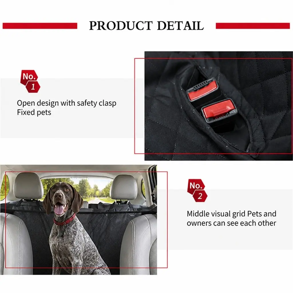 Pet Seat Cover Waterproof 600D Oxford Fabric Back Seat Hammock Black