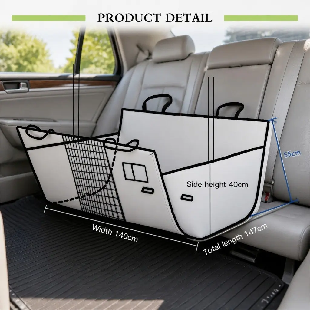 Pet Seat Cover Waterproof 600D Oxford Fabric Back Seat Hammock Black