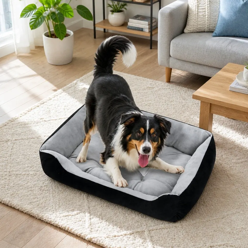 Pet Bed PP Cotton Large Black Washable Soft Warm Mat for Dogs Cats