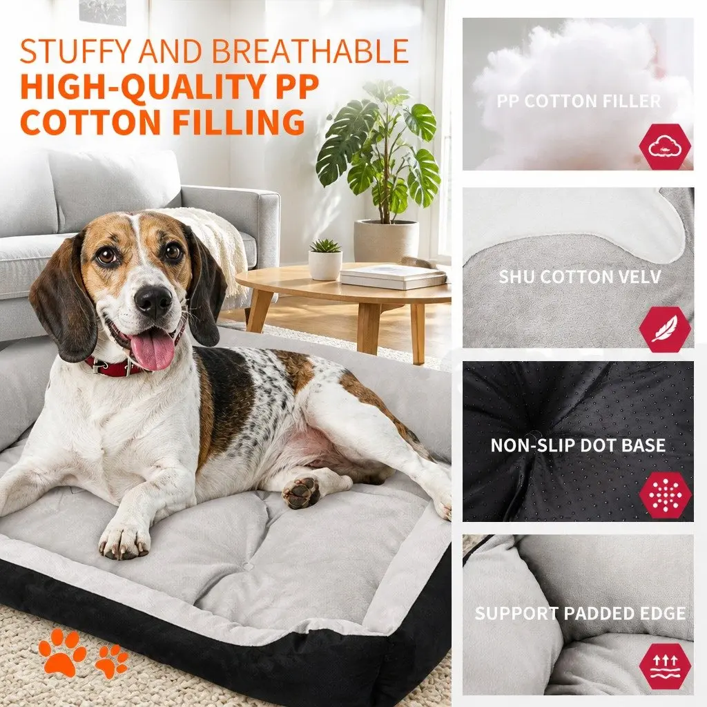 Pet Bed PP Cotton Large Black Washable Soft Warm Mat for Dogs Cats