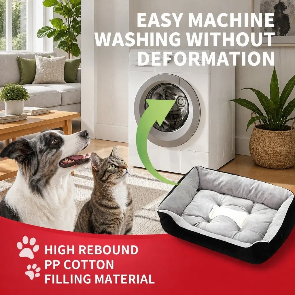 Pet Bed PP Cotton Large Black Washable Soft Warm Mat for Dogs Cats