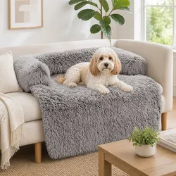 Plush Pet Sofa Bed Dog Calming Cushion with Bolster