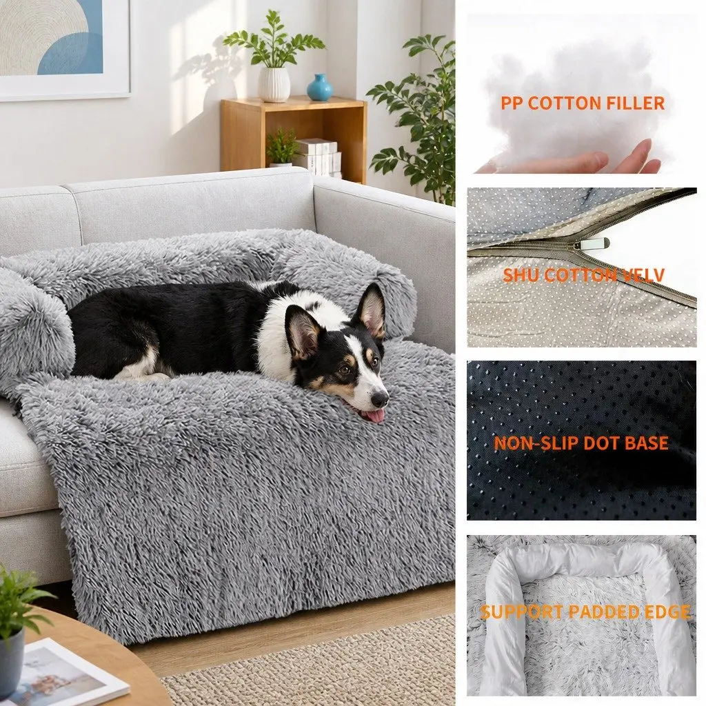 XL Dog Sofa Bed with Cushioned Bolster