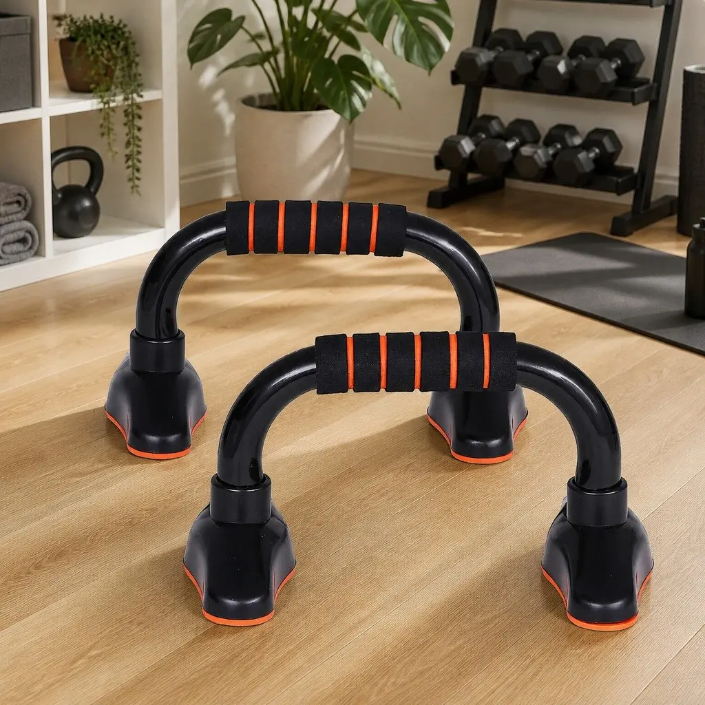 Push Up Bars High-Density Foam Ergonomic Handles Compact Orange and Black