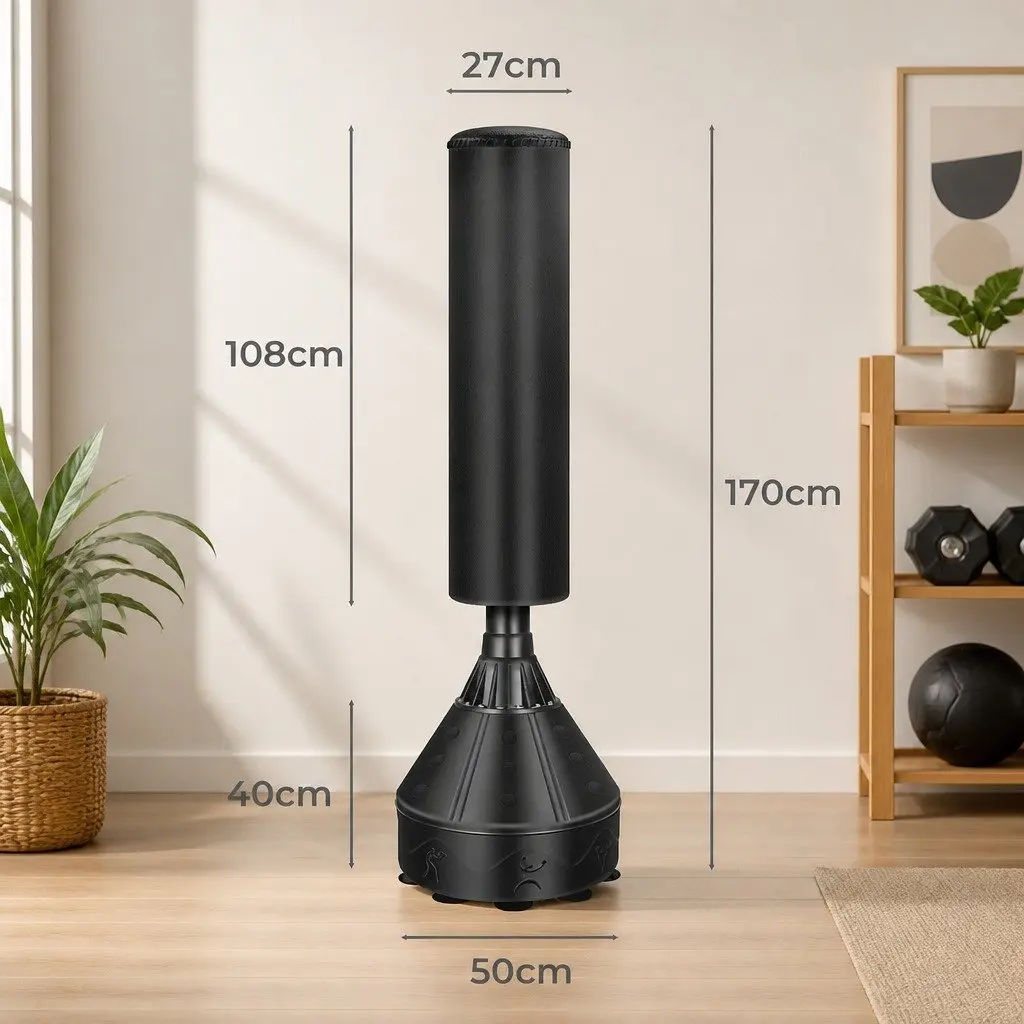 Free Standing Punching Bag PU Leather 50cm x 50cm x 170cm Black