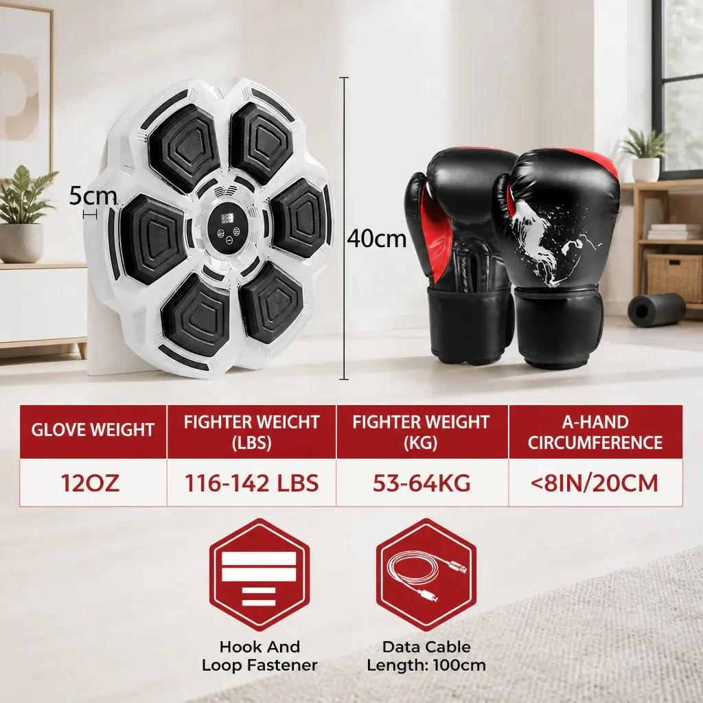 Music Punching Box PE ABS Acrylic 40cm Grey with 12oz Boxing Gloves