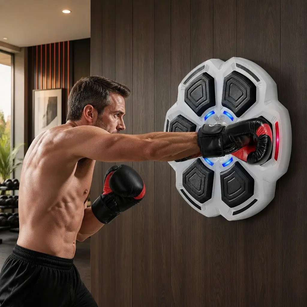 Music Punching Box PE ABS Acrylic 40cm Grey with 12oz Boxing Gloves