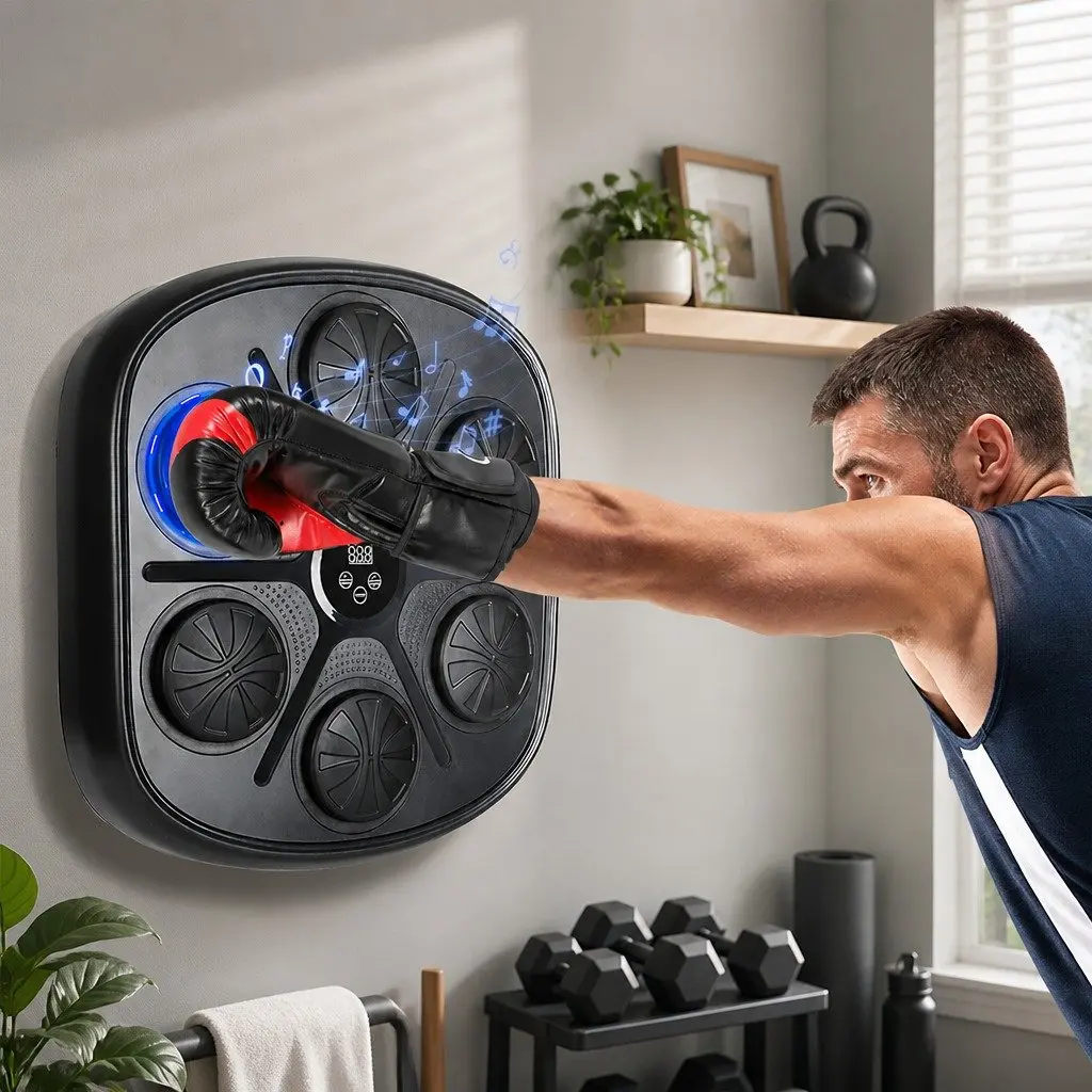 Music Punching Box PE ABS Acrylic PU Foam Wall Mount Black with 12OZ Boxing Gloves