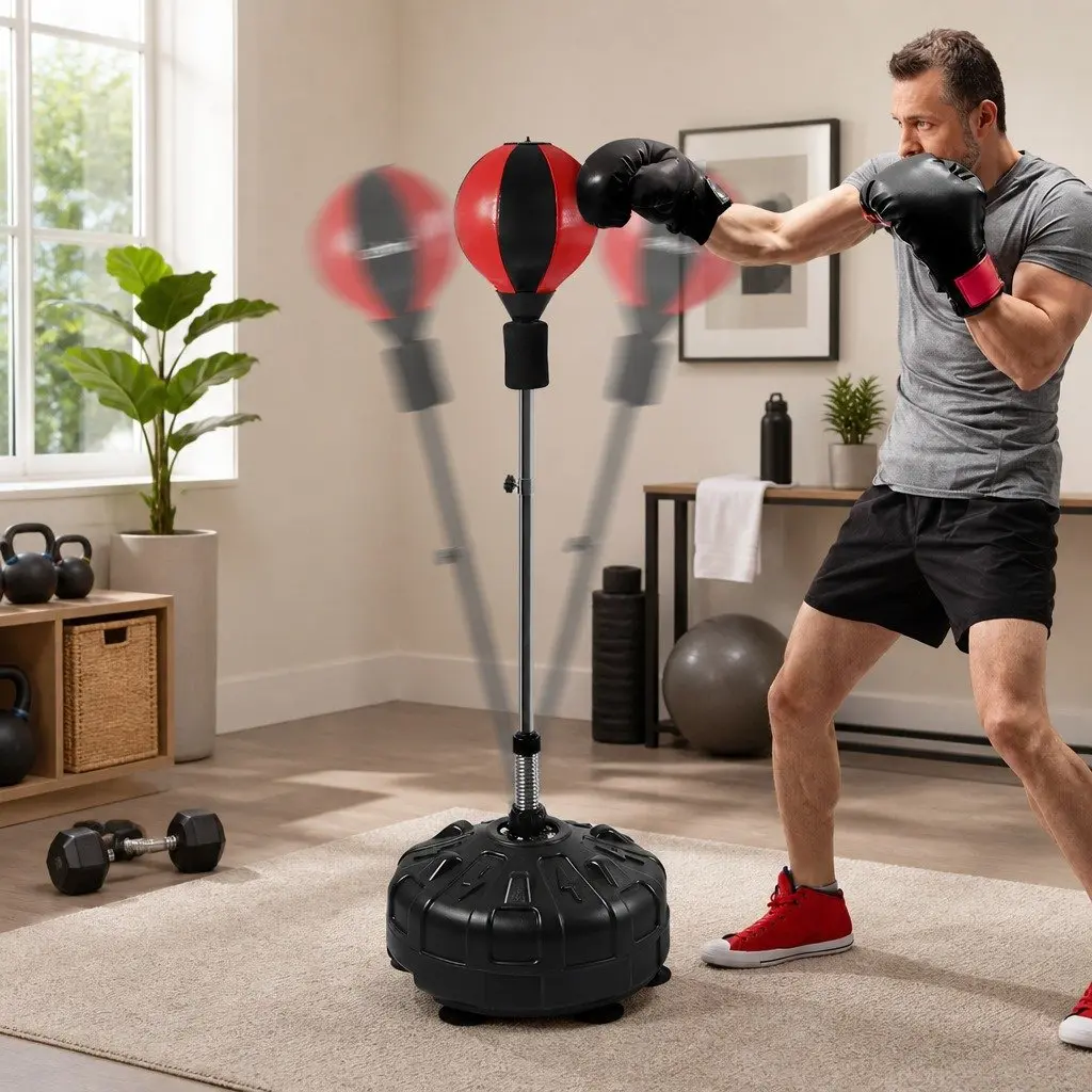 Speed Ball Punching Bag Rubber ABS Adjustable Height 120cm to 144cm Black
