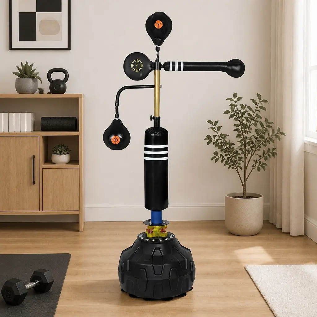 Boxing Speed Ball Free Standing Punching Bag PU Adjustable Height Black