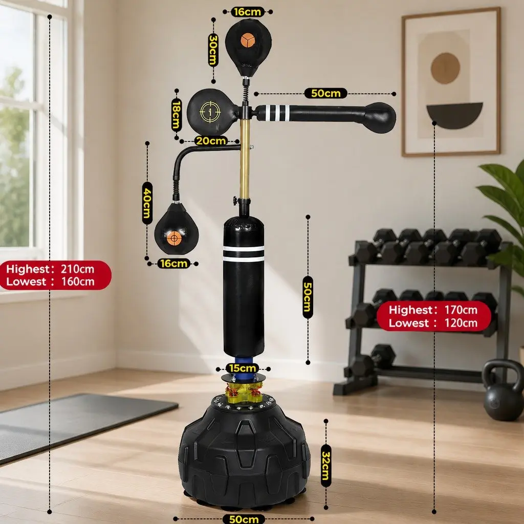 Boxing Speed Ball Free Standing Punching Bag PU Adjustable Height Black