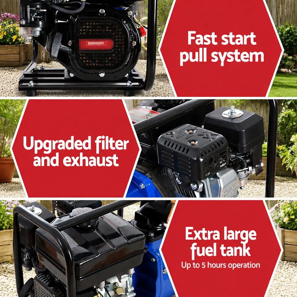 Irrigation Pump Petrol 3 Inch 7HP 210cc 4-Stroke High Flow Black and Blue