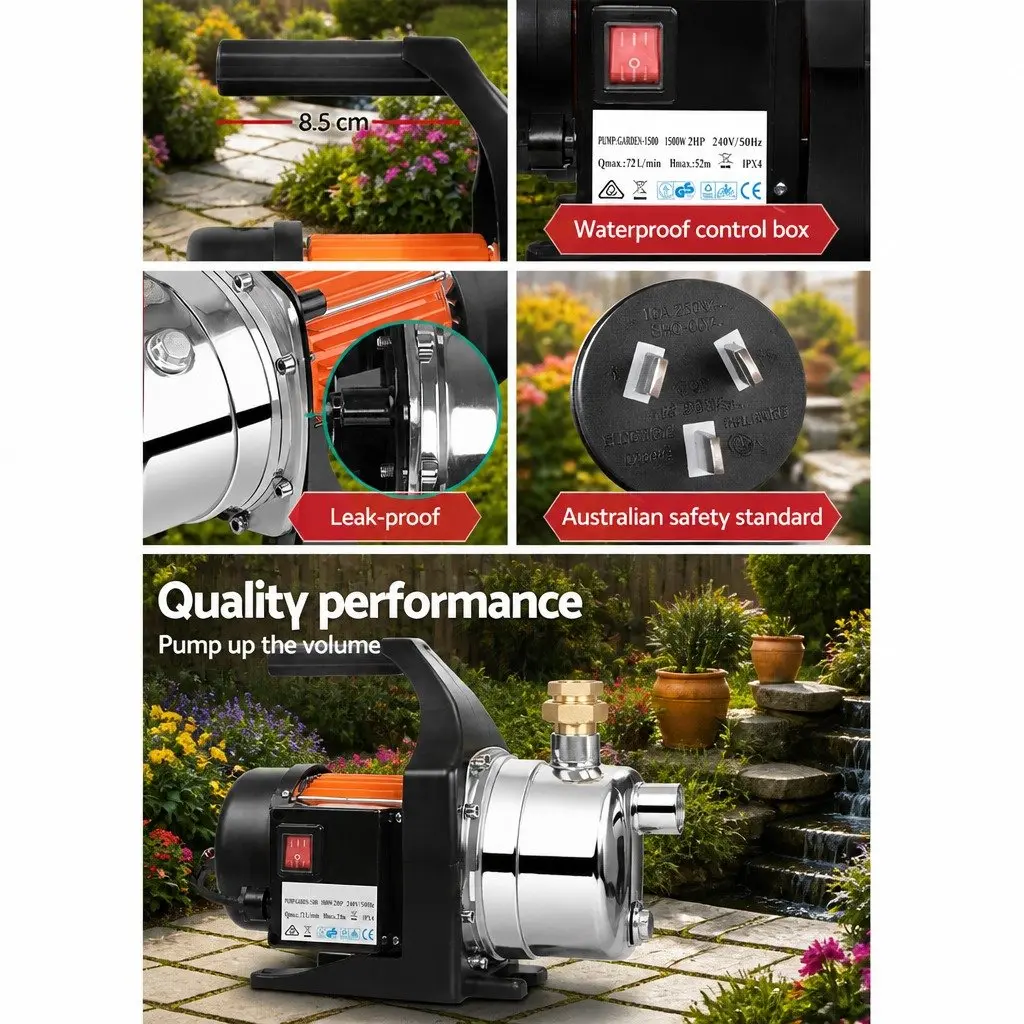 Irrigation Pump Stainless Steel 1500W 72L/min Black