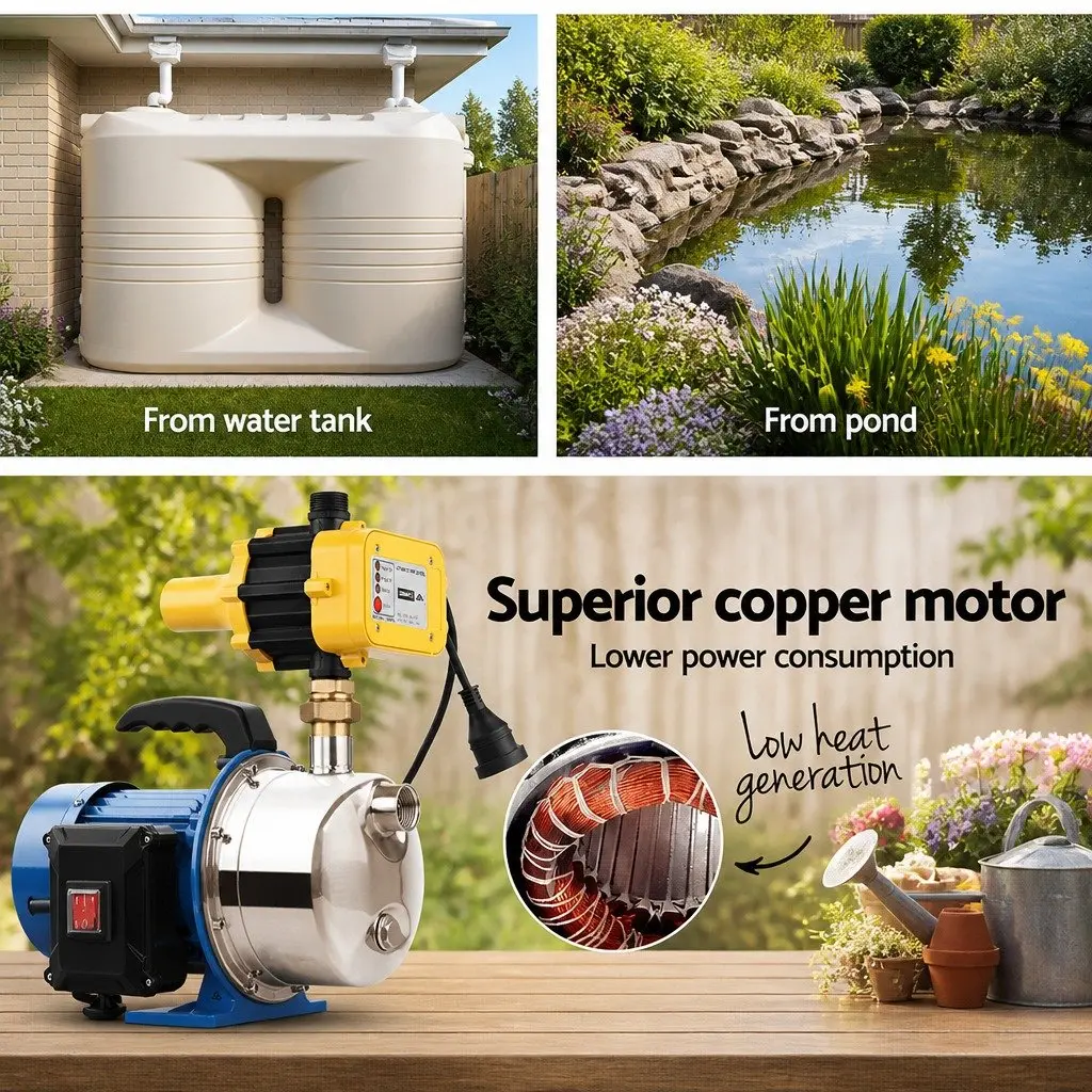 Irrigation Pump Stainless Steel 1100W 4600L/H Black