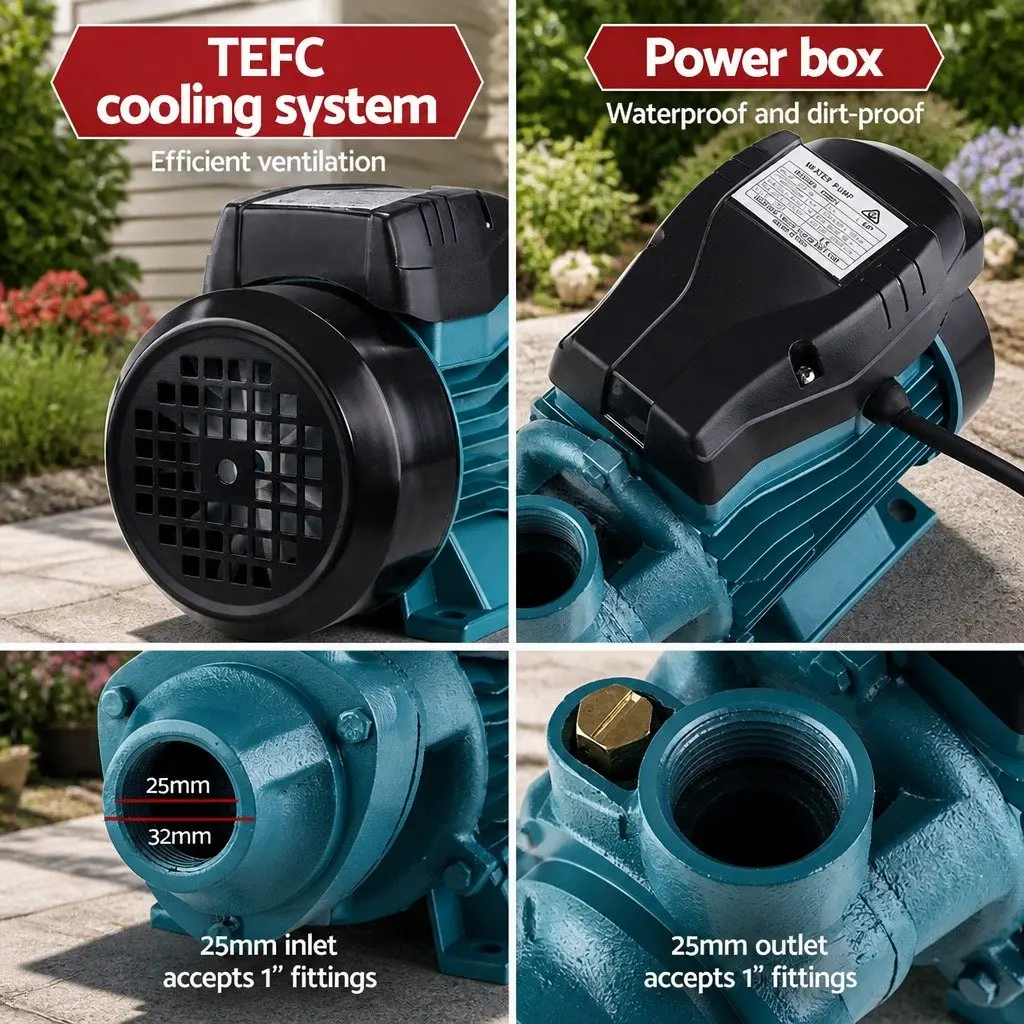 Peripheral Water Pump Brass Cast Iron 35L/min Black