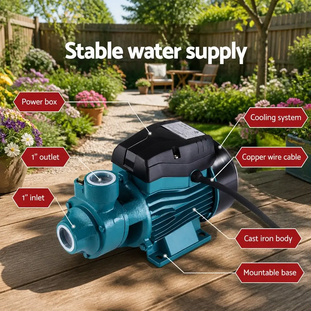 Peripheral Water Pump Cast Iron 35L/min Black