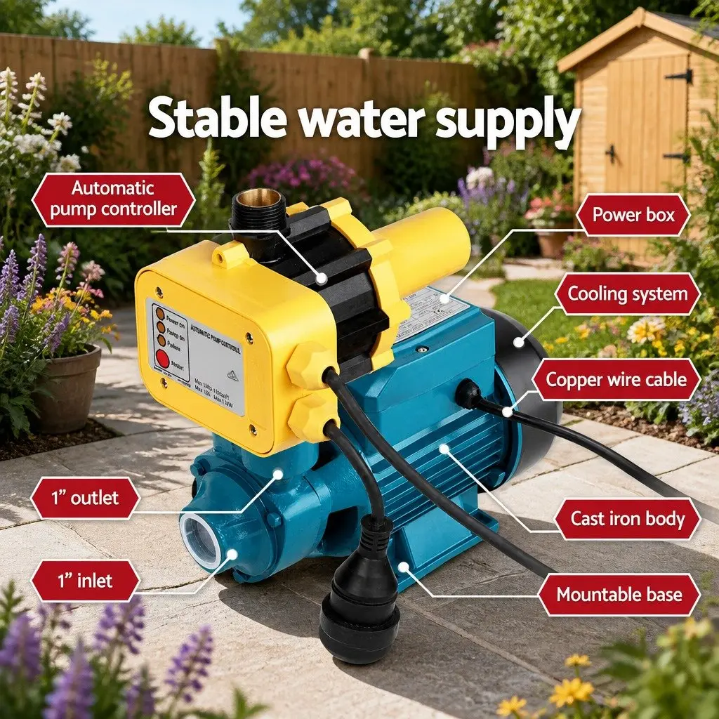 Peripheral Water Pump Automatic Controller 0.5HP Cast Iron Yellow
