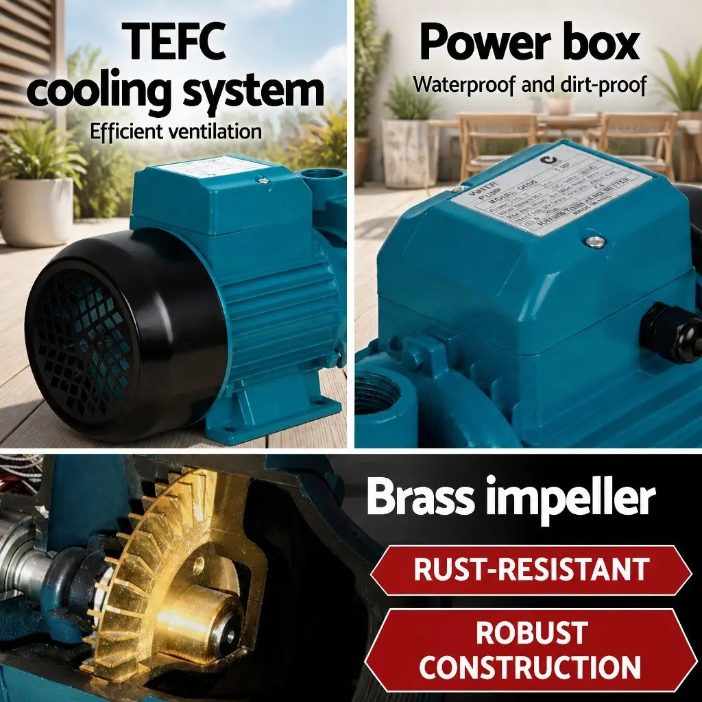 Water Pump 750W Garden Irrigation Pool Booster Auto Car Wash Pressure QB80 Blue