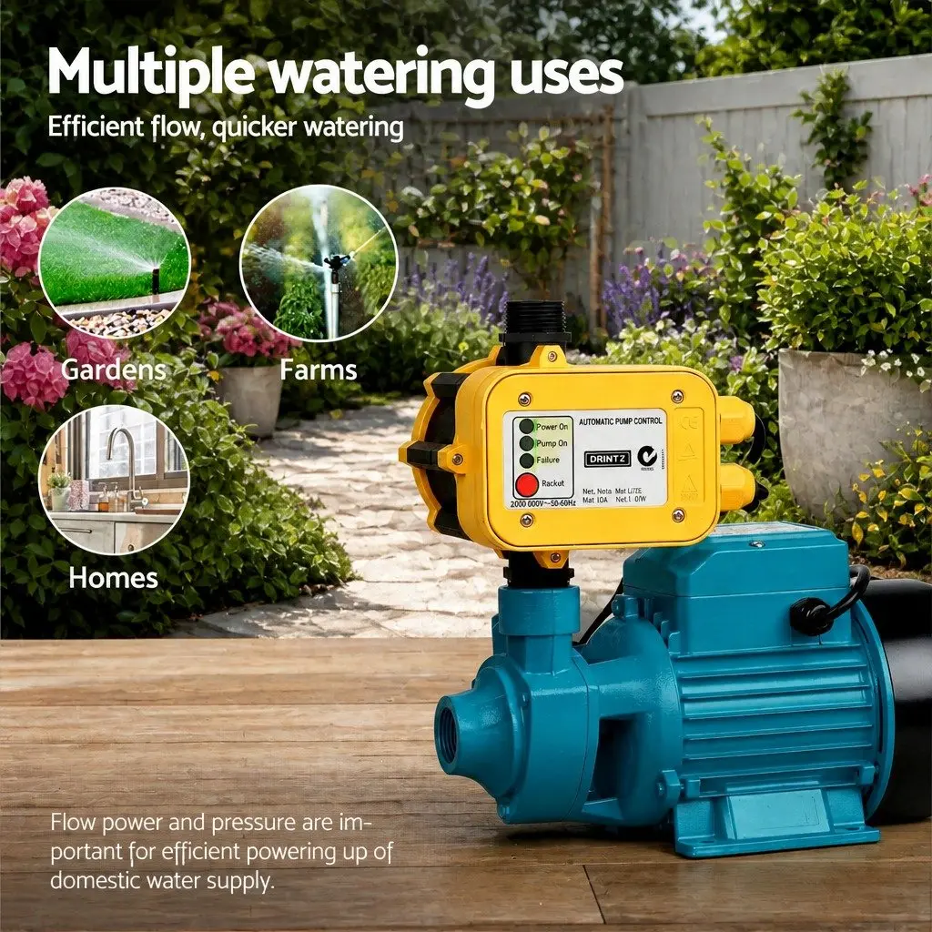 Yellow 750W Water Pump with Auto Pressure Control