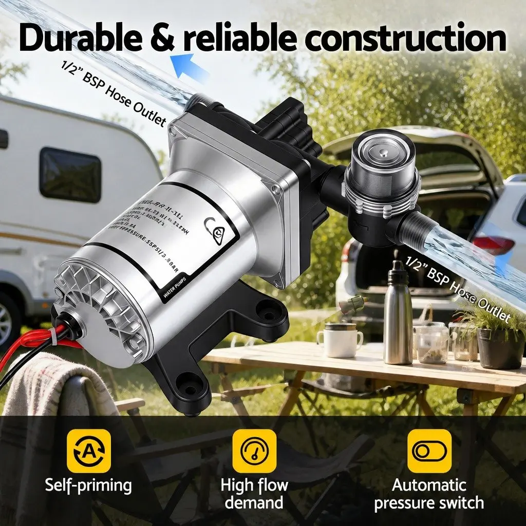 12V Water Pump High Pressure Self Priming 11.3LPM Auto Switch RV Caravan Boat